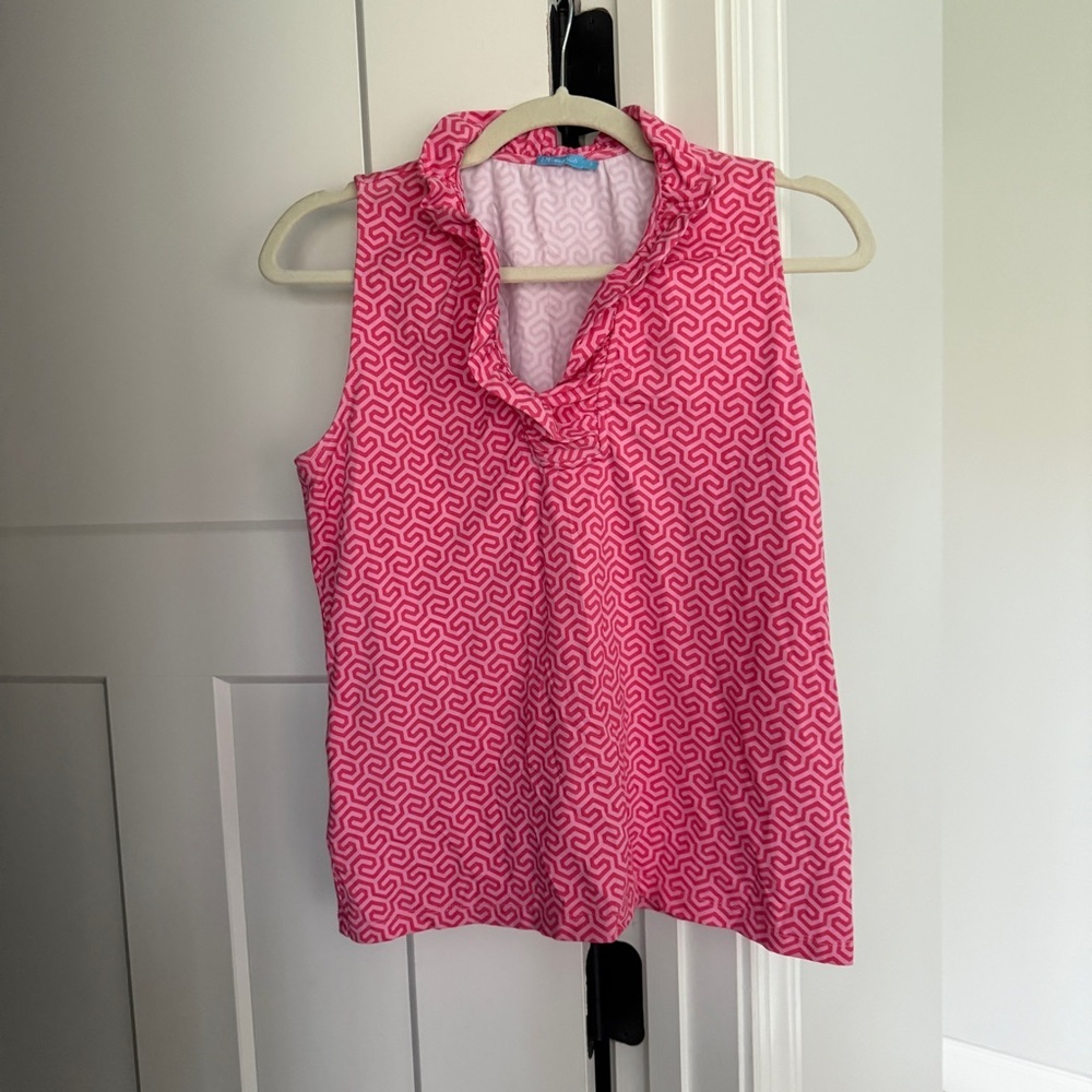 J. McLaughlin Pink Ruffle Sleeveless Tank Catalina geo print stretch